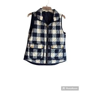 Artisan NY Womens Blue Plaid Full Zip Quilted Vest - Size M
